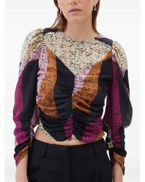 Maria Cher Corja Paula Ruched Silk Top - Grey