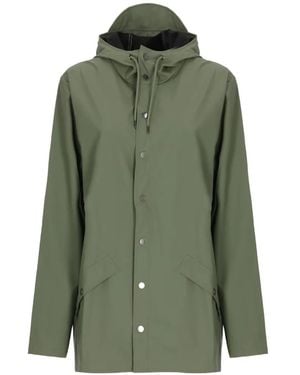 Rains Hooded Press-Stud Rain Jacket - Green