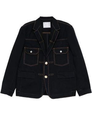 Sacai Contrast-Stitch Single-Breasted Blazer - Black