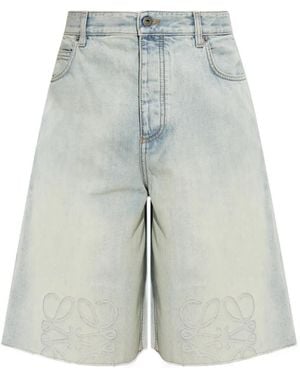Loewe Anagram Raw-Hem Denim Shorts - Blue