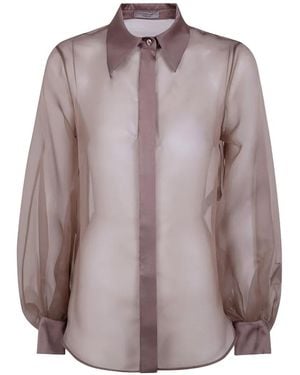 D.exterior Silk Organza Long-Sleeve Shirt - Brown