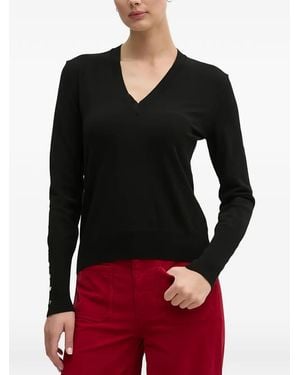 Benetton Jersey Con Botones Y Cuello En V - Negro