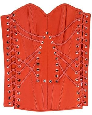 Who Decides War Window Longline Leather Corset - Red