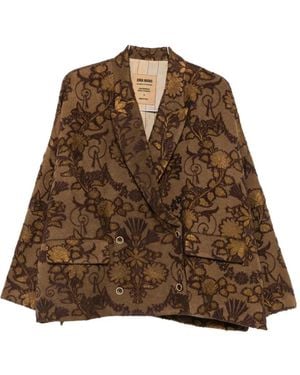 Uma Wang Floral-Jacquard Double-Breasted Jacket - Brown