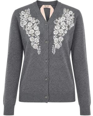 N°21 Cárdigan Con Bordado Floral - Gris