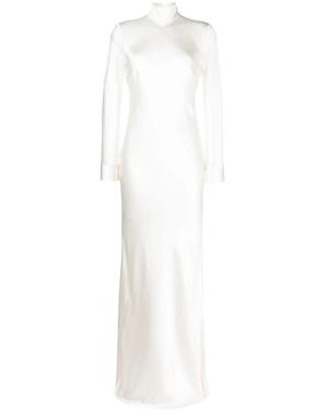 Michelle Mason Open-Back Long-Sleeve Gown Dress - White