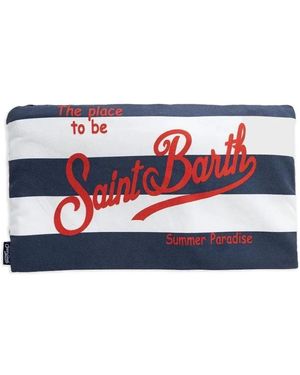 Mc2 Saint Barth Gestreiftes Strandtuch mit Logo - Blau