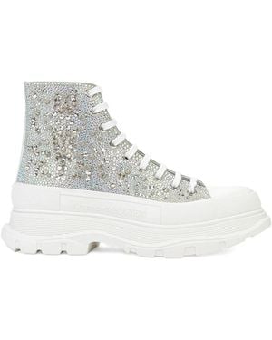 McQueen Tread Slick Crystal-Embellished Platform Trainers - White