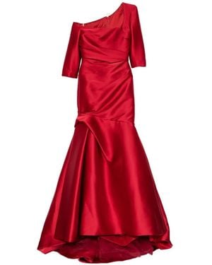 Monique Lhuillier Asymmetric-Neckline Ruched Gown - Red