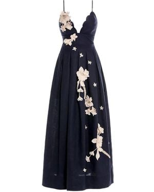 Agua Bendita Sula Cauca Floral-Appliqué Maxi Dress - Blue