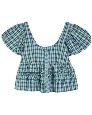 Damson Madder Karierte Bluse Mit Rüschen - Blau