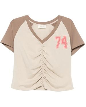 ViCOLO Ruched Raglan-Sleeve T-Shirt - Natural