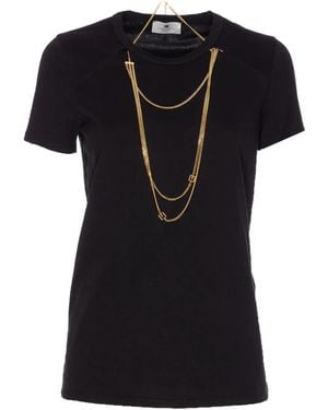 人気 ELISABETTA FRANCHI リボンネックレス付コットンTシャツ 黄 リボン ELISABETTA FRANCHI(エリザベッタ フランキ) トップス