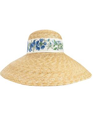Ferragamo Floral-Print Wide-Brim Hat - Natural