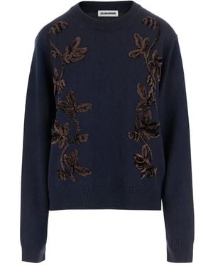 Jil Sander Floral-Embroidered Jumper - Blue
