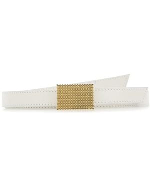 Lanvin Punched Hole Adjustable Leather Belt - White