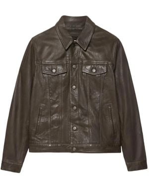 AllSaints Chaiyo Leather Trucker Jacket - Brown