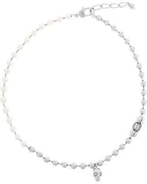 McQueen Collar De Perlas Con Detalle De Calavera - Blanco