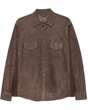 Eleventy Suede Paneled Jacket - Brown
