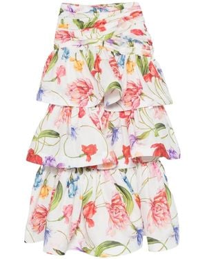 LAVI COUTURE Floral-Print Tiered Skirt - White
