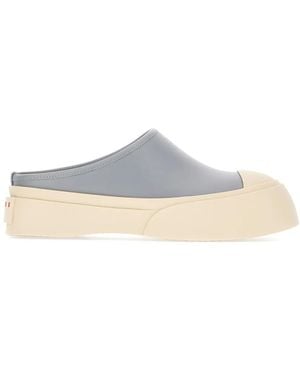 Marni Leather Flat Mules - Grey