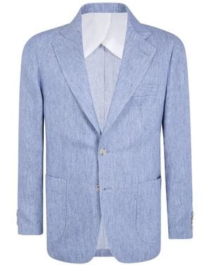 Barba Napoli Single-Breasted Linen Blazer - Blue