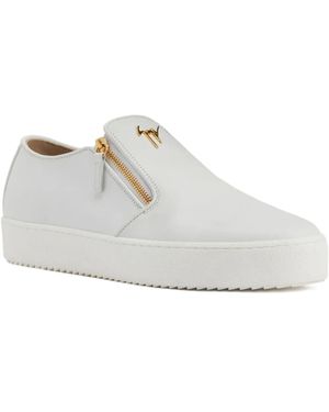 Giuseppe Zanotti Zip-Detail Leather Slip-Ons - White