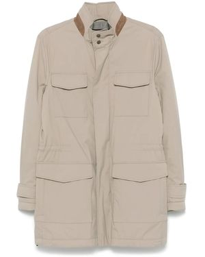 Kiton Padded Suede-Trim Down Coat - Natural