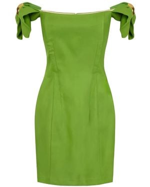 Elisabetta Franchi Off Shoulder Pleated Mini Dress - Green
