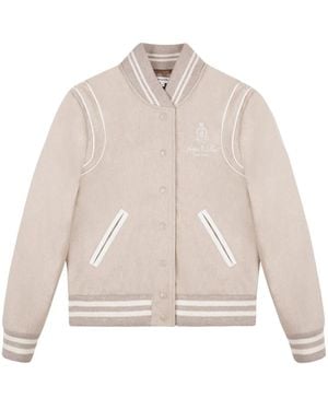 Sporty & Rich Logo-Embroidered Wool Bomber Jacket - Natural