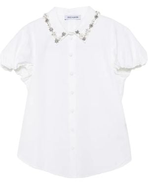 Dice Kayek Crystal-Embellished Puff-Sleeve Blouse - White