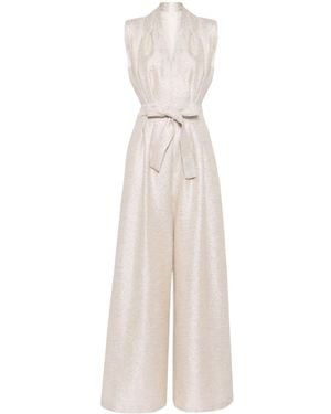 Adam Lippes Nansi Belted Metallic-tweed Jumpsuit - White