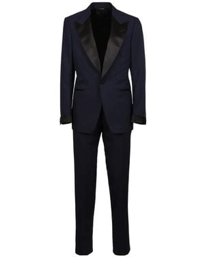 Tom Ford Icon Shelton Midnight Wool Single-Breasted Tuxedo Suit With Silk Satin Details - Blue