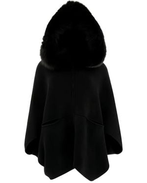 Giovi Cape Bordée De Fourrure Artificielle À Capuche - Noir