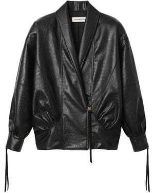 Nineminutes The Virgo Crocodile-Effect Cropped Jacket - Black
