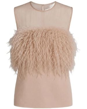 Alberta Ferretti Semi-Transparente Bluse Mit Federdetail - Natur