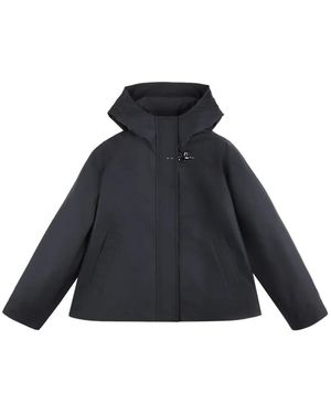 Fay Poplin Hooded Parka Coat - Black