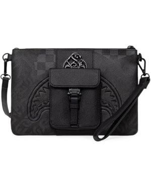 Sprayground Pochette À Carreaux Et Motif Requin - Black