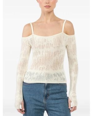 Isabel Benenato Lace Strap Blouse - White