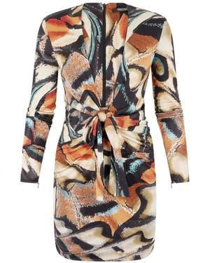 Roberto Cavalli Butterfly-Print Knot-Detail Mini Dress - White