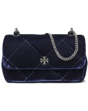 Tory Burch Mini Kira Diamond-Quilted Velvet Cross Body Bag - Blue