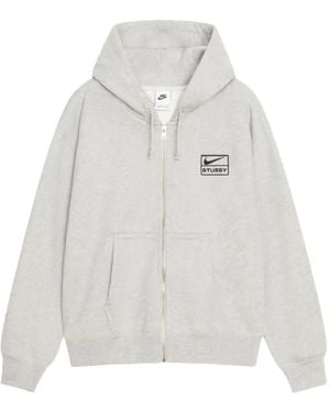 Nike X Stussy Ss24 Full-Zip Washed Fleece Hoodie 'Light Bone' in