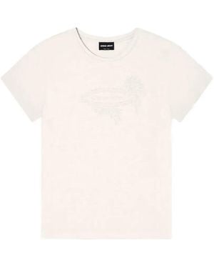 Giorgio Armani Logo-Embroidered T-Shirt - Natural