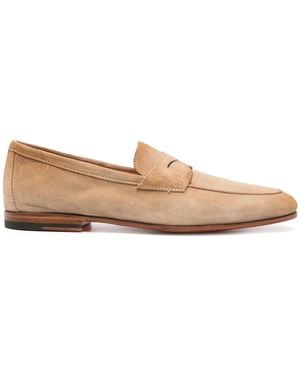 Santoni Suede Penny Loafers - Natural