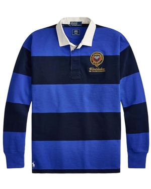 Polo Ralph Lauren Striped Embroidered Rugby Polo Shirt - Blue