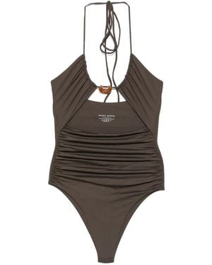 Magda Butrym Embellished Ruched Swimsuit - Brown