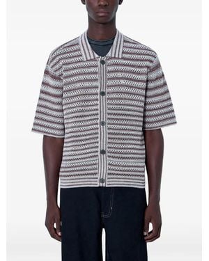 ACHM Flush Striped-Knit Short-Sleeve Shirt - Grey