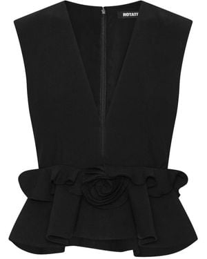 ROTATE BIRGER CHRISTENSEN Rotate V-Neck Flower Top - Black