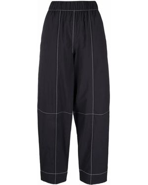 Ganni Contrast-Stitching Straight Trousers - Black