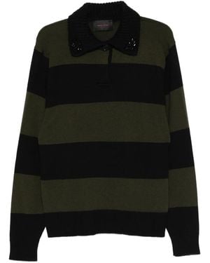 Simone Rocha Polo Rayé À Col À Ornements - Noir